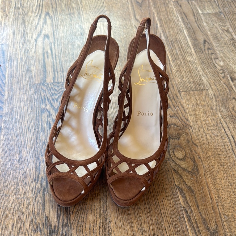 Christian Louboutin Brown Leather Slingback Heels